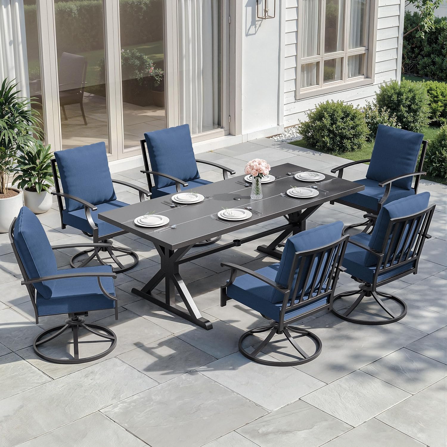 Outdoor Furniture Plus - Metal Patio Dining Set 7pc 6