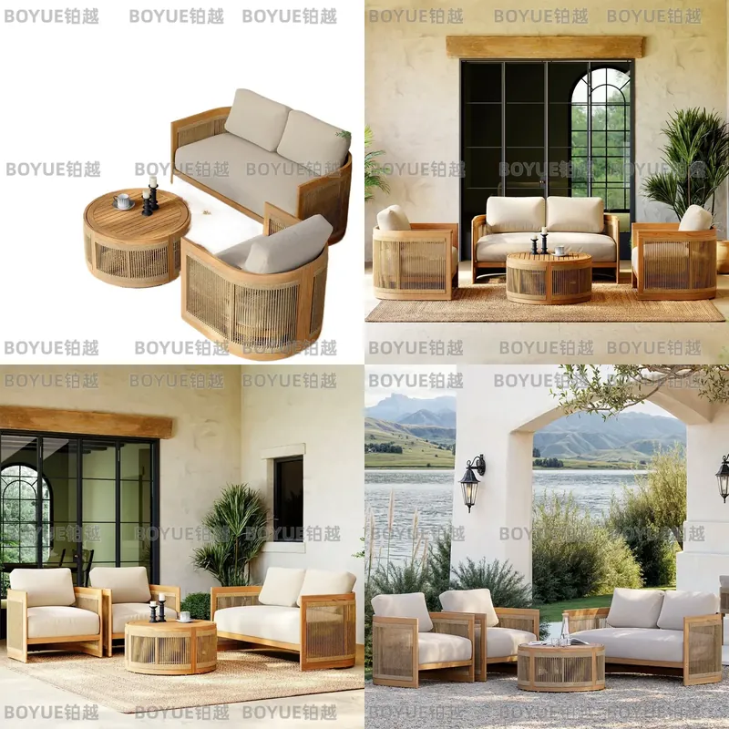 Outdoor Teak Wood Sofa Set Wat - Rattan Lounge Set ulasan dan harga