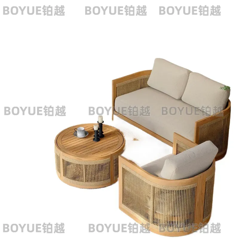 Outdoor Teak Wood Sofa Set Wat - Rattan Lounge Set ulasan dan harga
