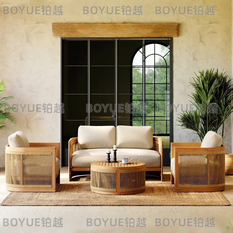 Outdoor Teak Wood Sofa Set Wat - Rattan Lounge Set ulasan dan harga