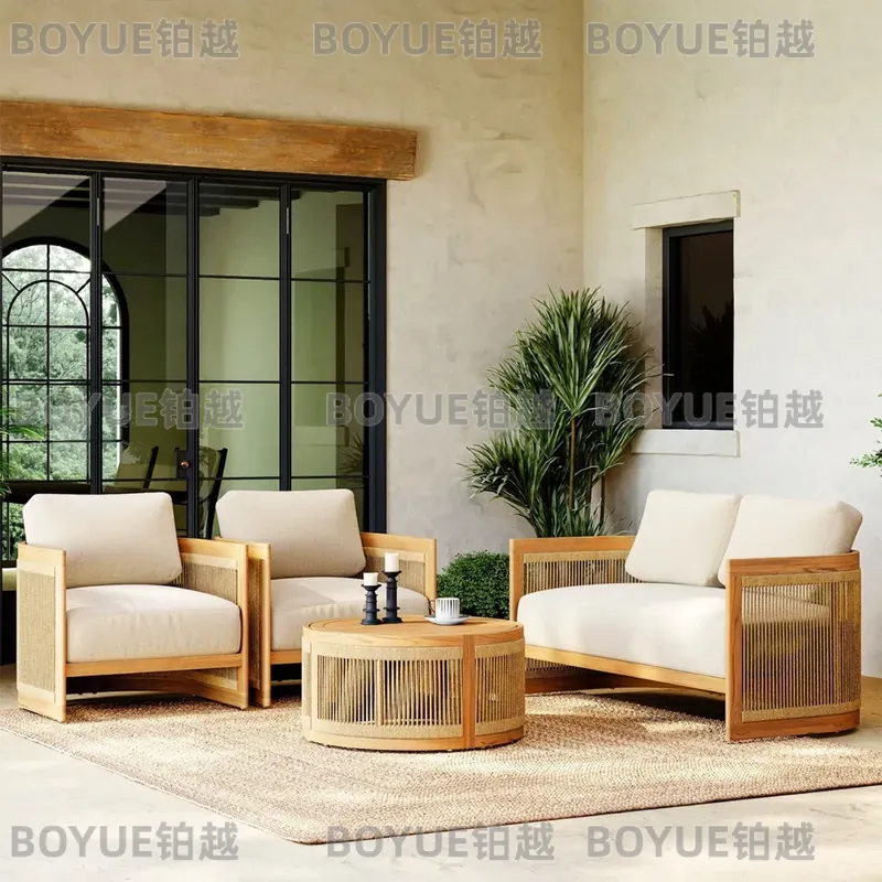 Outdoor Teak Wood Sofa Set Wat - Rattan Lounge Set ulasan dan harga