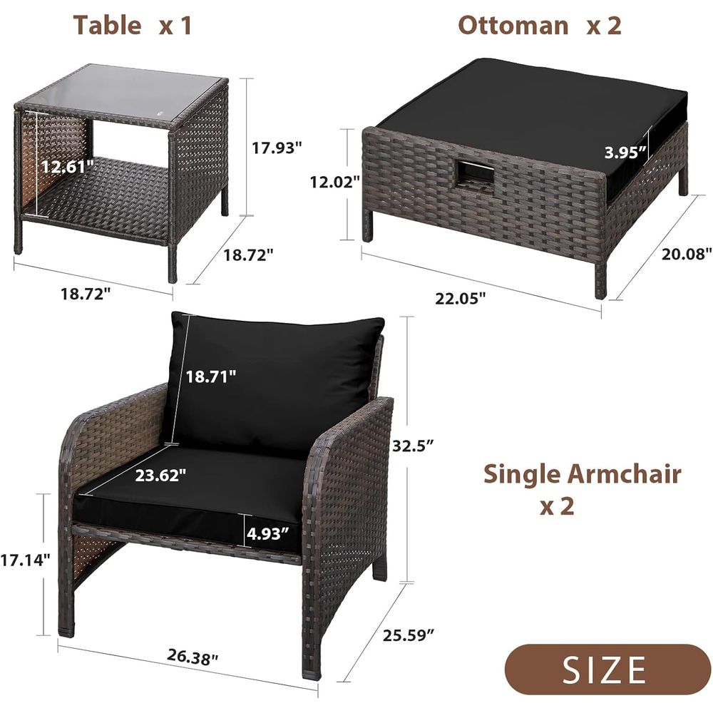 Balcony urniture 5 Piece Patio - Rattan Lounge Set ulasan dan harga